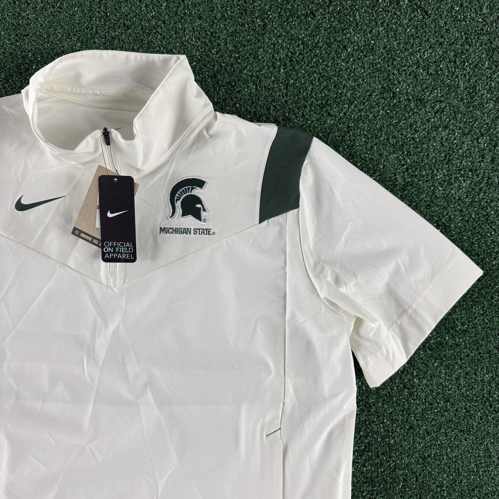 New Nike Michigan State 1/4 Zip Short Sleeve Windbreaker Jacket Size XL White‎